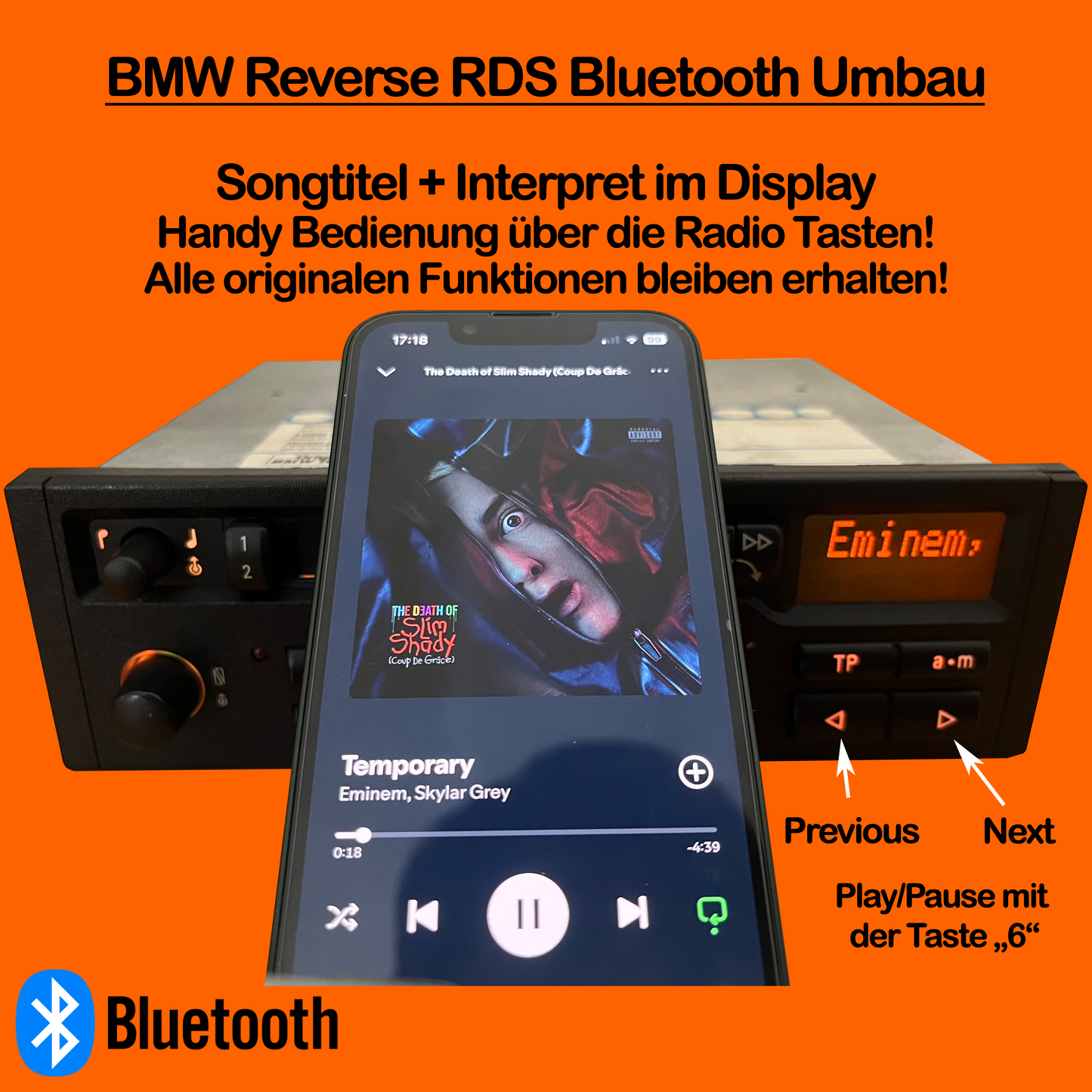 BMW Reverse RDS auf Bluetooth umgebaut (kleines Display)
